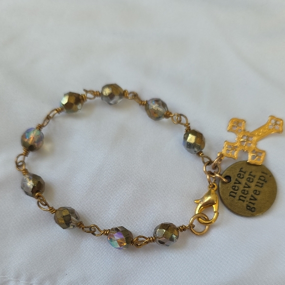 Handmade Jewelry - Gold Beaded Feminine Dainty Bracelet with Inspirational Charm